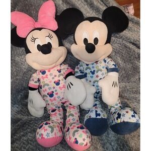 Disney Mickey and Minnie Mouse Plush Set Pajama Rainbow Star Sleepwear 2pk